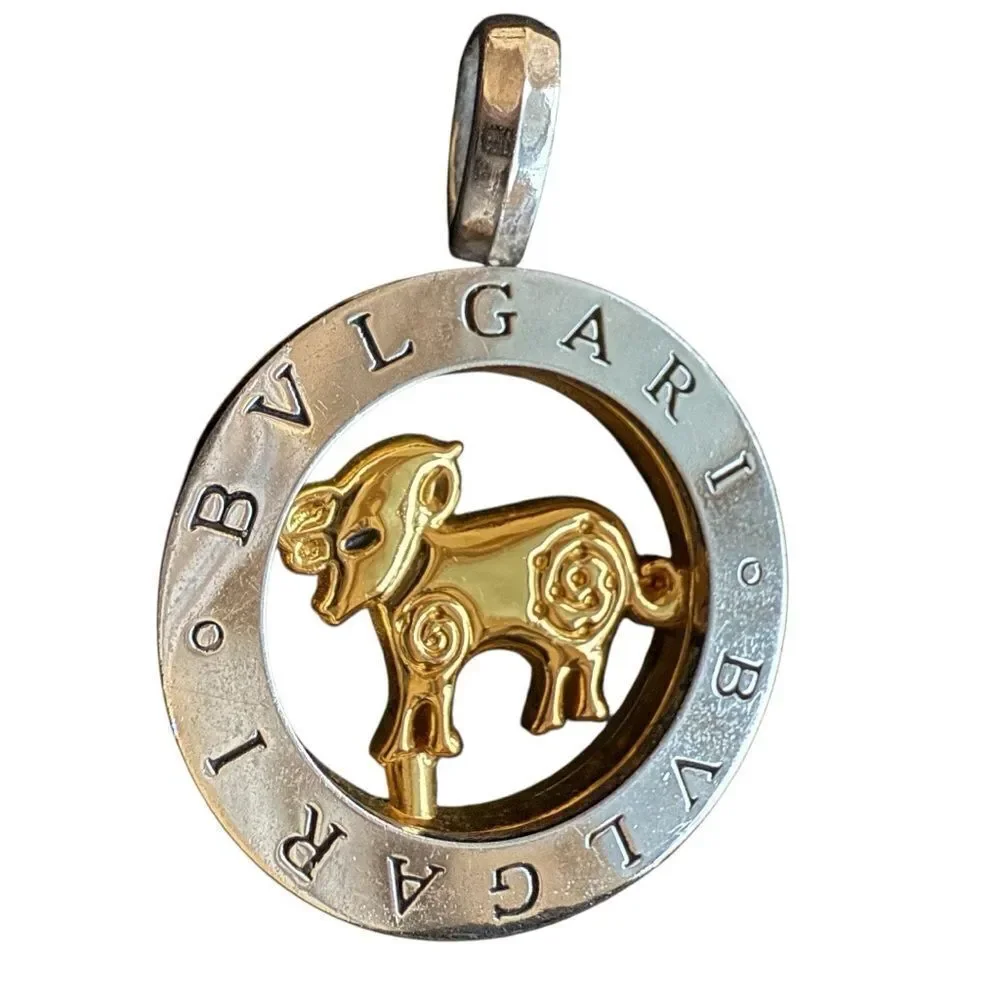 GOLDEN BULL ZODIAC PENDANT – MONOGRAM STYLE SILVER & GOLD TONE ✨